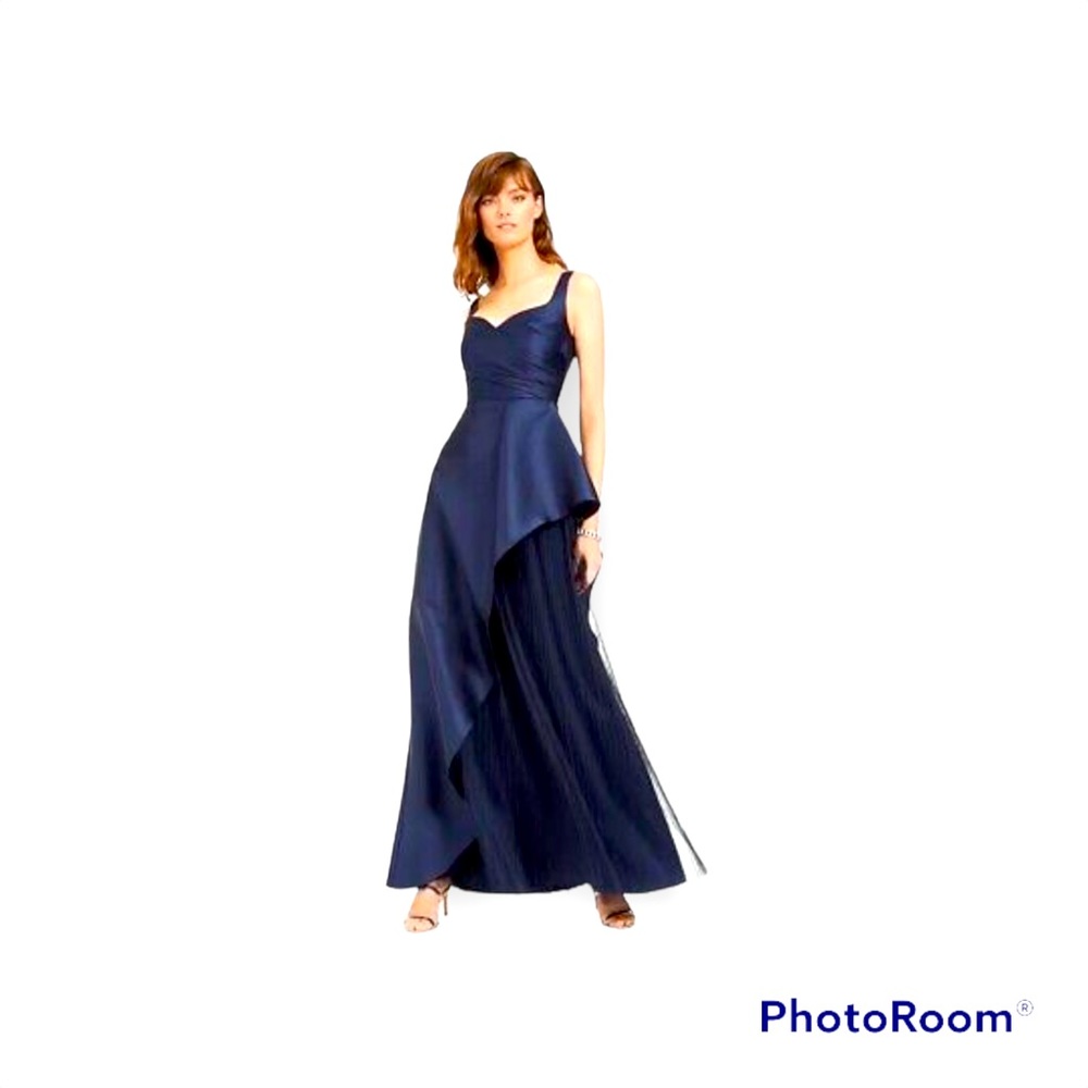 Adrianna Papell dress, Midnight Navy: Mikado Asymmetrical-Pleated Gown Size: 4